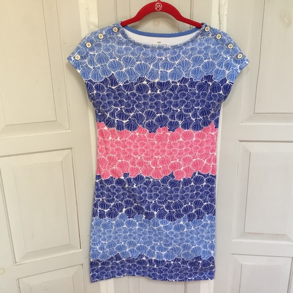 Talbots Blue and Pink Seashell Print Cotton Mini Dress - Picture 1 of 16